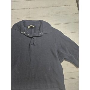 Zara Trafaluc Womens Navy Blue Cropped Polo Shirt Snap Button Pique Knit Size M